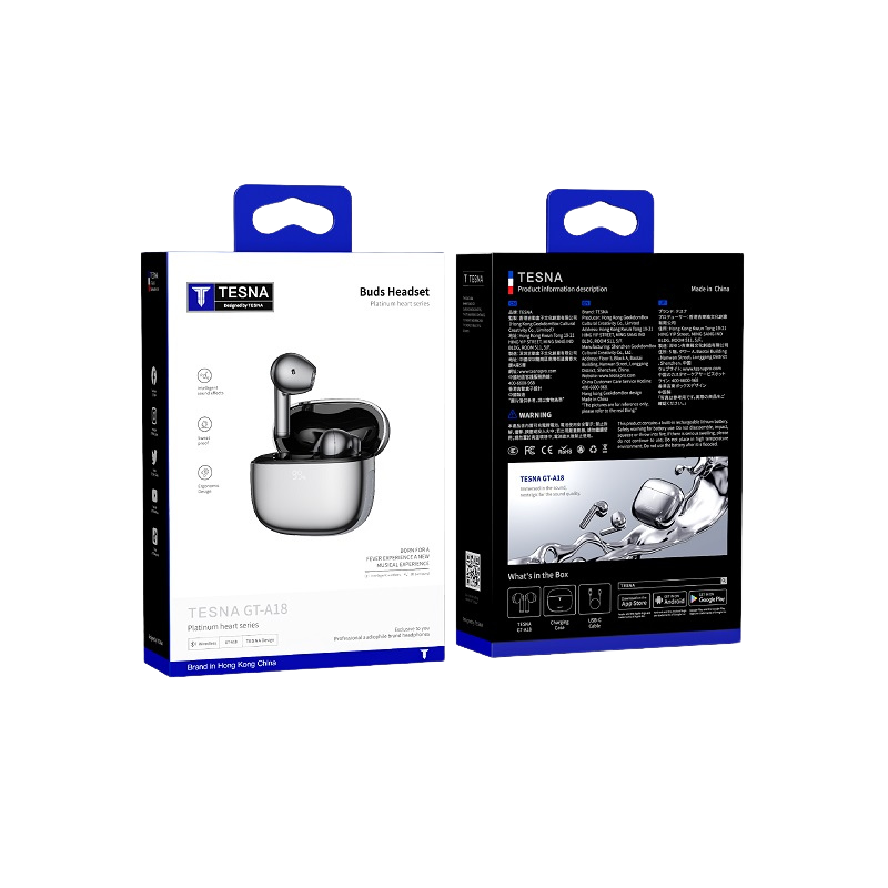 Tesna wireless earbud packaging on a white background