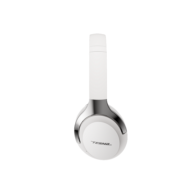 White headphones with a silver base on a white background